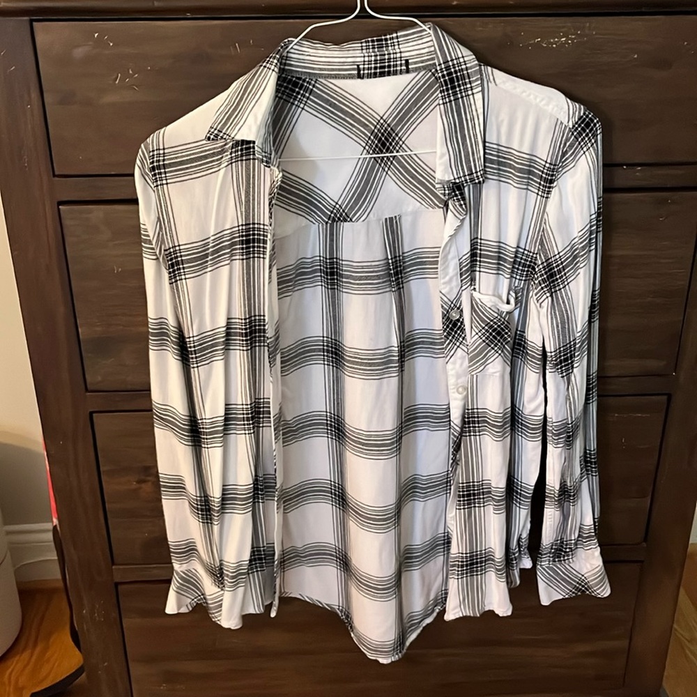 Black and white plaid, button-down shirt, size small